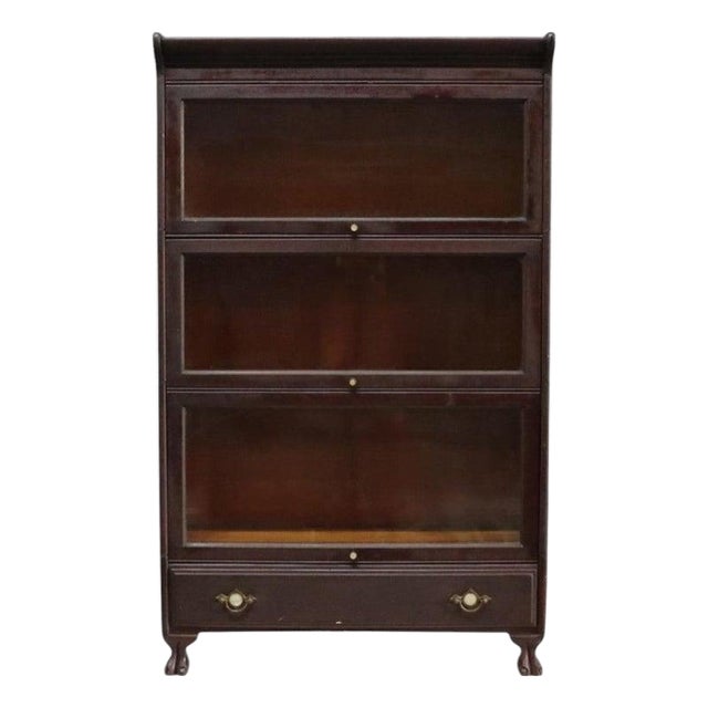 Grand Rapids Arts & Crafts Mahogany 3 Stack Clawfoot Barrister Bookcase C1920 For Sale
