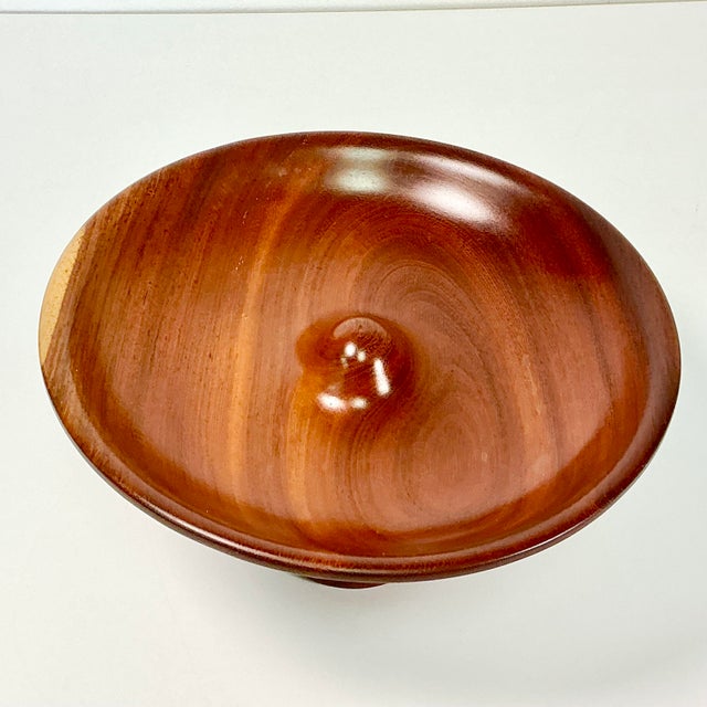 Mid-Century Folk Art Arts & Crafts Hand Turned Walnut Wood Compote. For Sale - Image 6 of 11