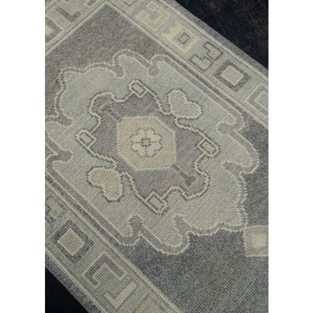 Modern Turkish Oushak Rug Gray & Light Blue Handwoven Wool Rug 2'9" X 6'8" For Sale - Image 3 of 10