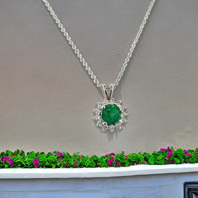 Natural Emerald Diamond Pendant With Chain 17.5" 14k WG 1.35 TCW Certified For Sale - Image 12 of 14