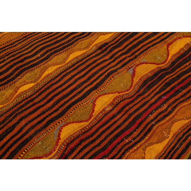 1960s Vintage Turkish Kilim Orange Handmade Stripe Wool Rug For Sale - Image 9 of 10