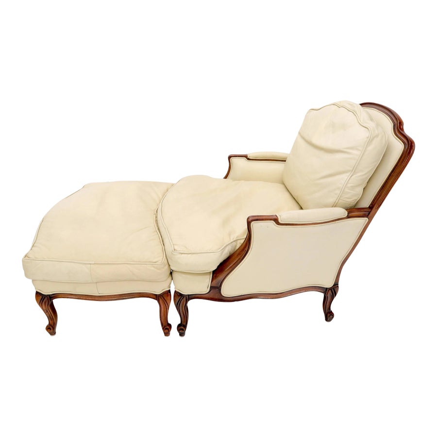 Cream leather chair and ottoman cheap
