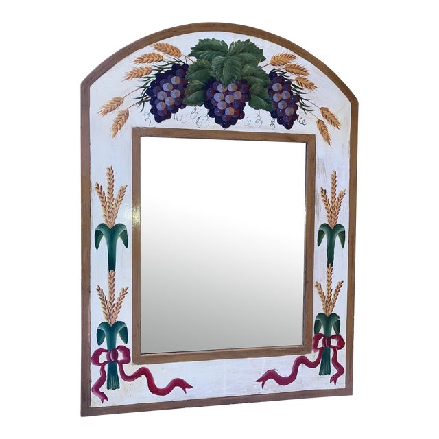 Robert-Grace Hand Painted White Folk Art Wall Mirror For Sale