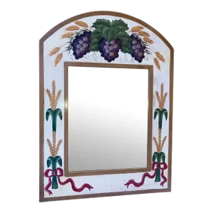Robert-Grace Hand Painted White Folk Art Wall Mirror
