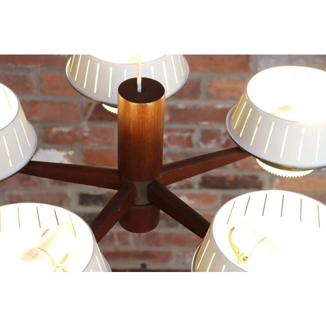 Mid-Century American Modern Walnut and Brass Chandelier Pendant by Imperialites For Sale - Image 14 of 18