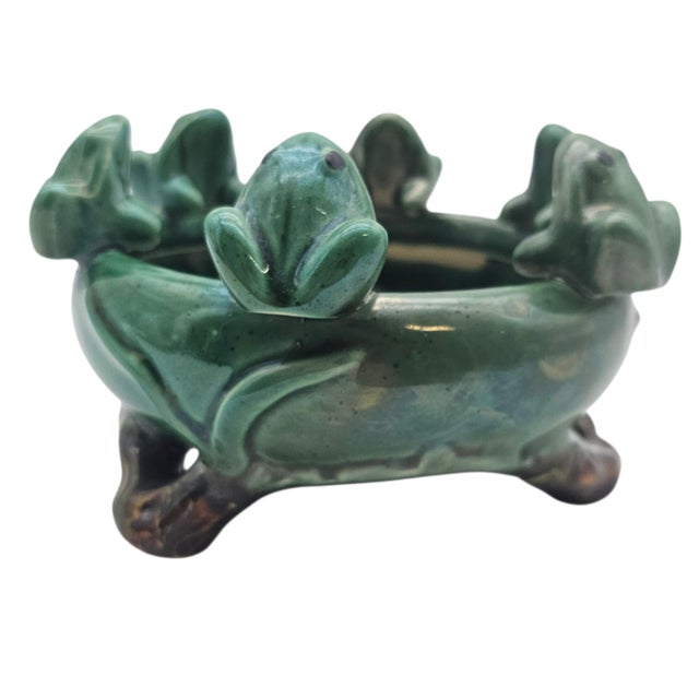 Vintage Majolica-Style Frog Lily Pad Planter Bowl, 7" Diameter For Sale - Image 4 of 10