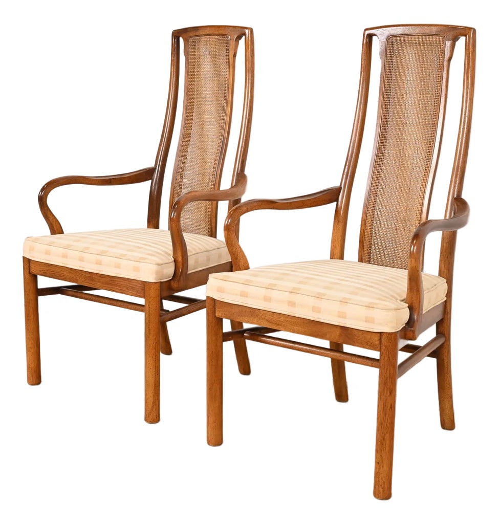Drexel Heritage Mid-Century Modern Walnut and Cane High Back