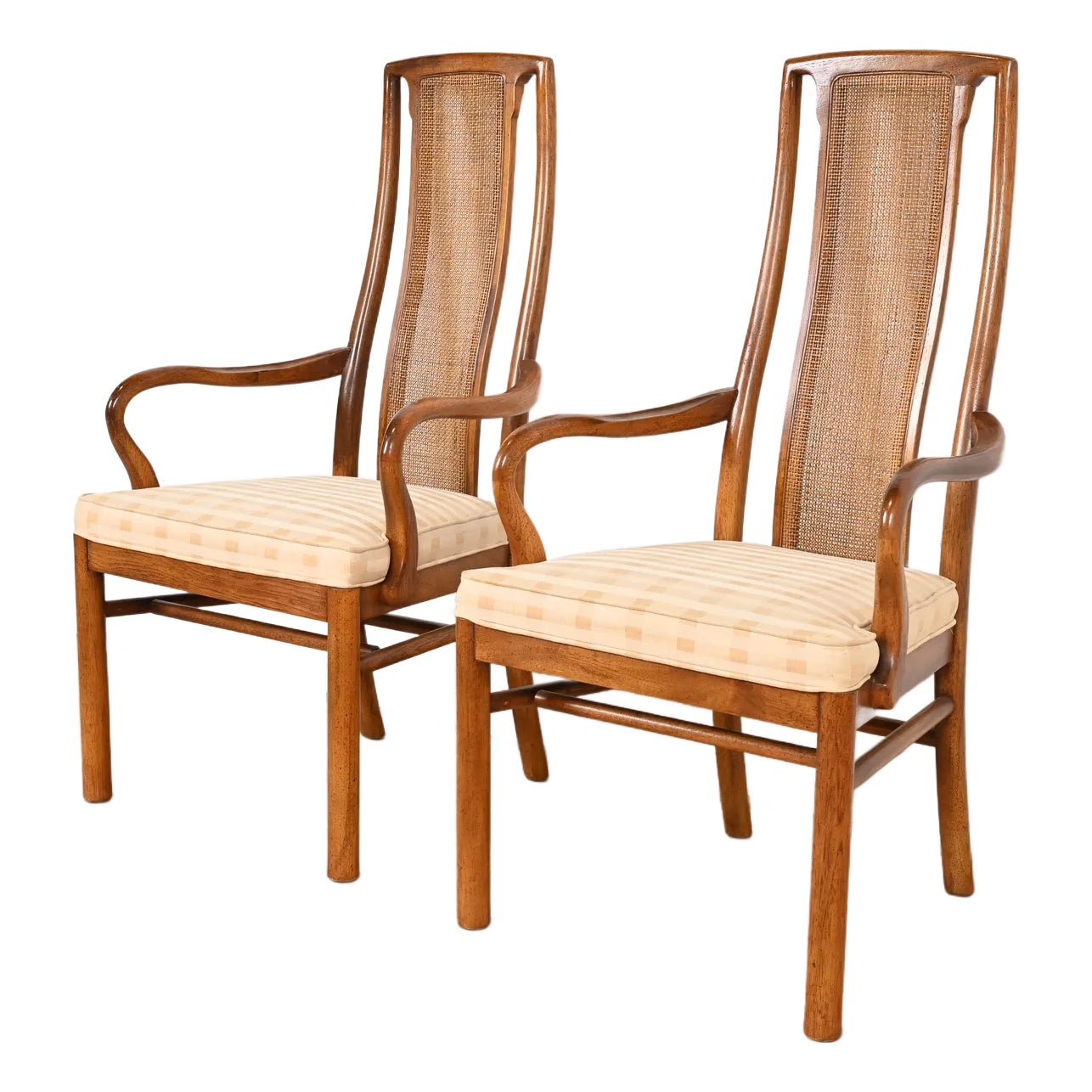 Drexel Heritage Mid-Century Modern Walnut and Cane High Back