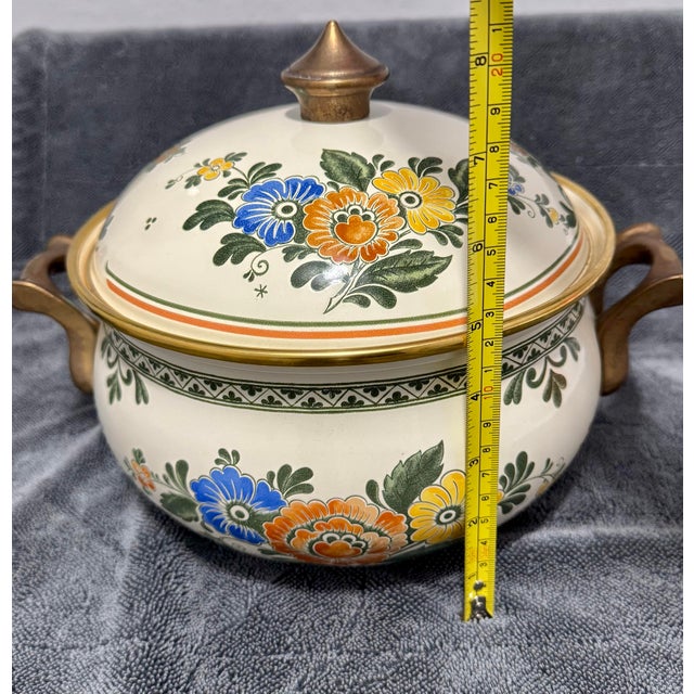 Villeroy & Boch Vintage Asta Enamelware 2 Qt Dutch Oven Old Amsterdam Floral Casserole Pot Lid For Sale - Image 4 of 12