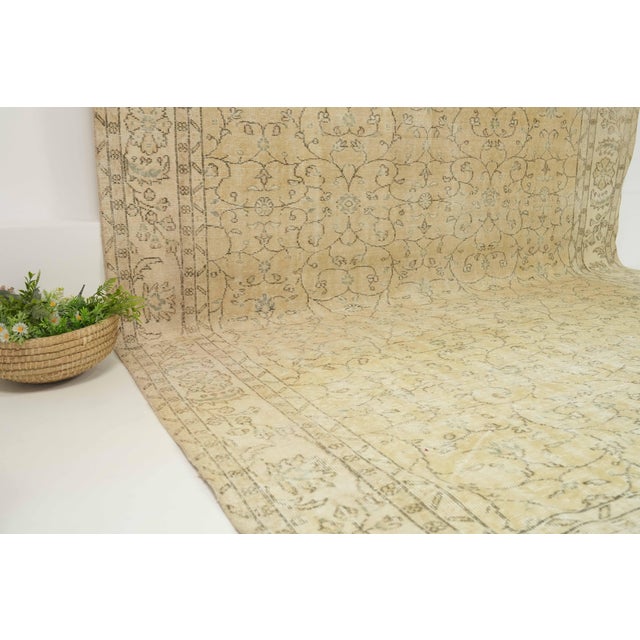 1970s Vintage Turkish Handmade Wool Cotton Beige Area Rug For Sale In San Francisco - Image 6 of 12