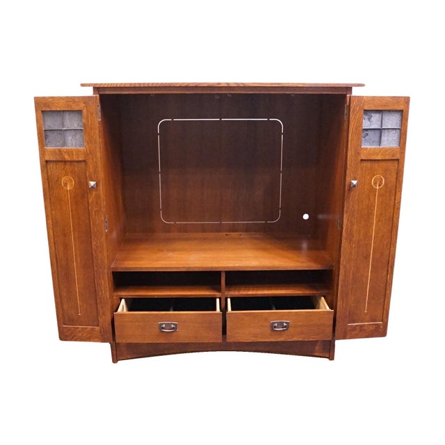 Wood Stickley Furniture Harvey Ellis Solid Cherry Arts & Crafts Mission Style 51" Media Cabinet 89-1146 - #32 Onondaga Finish For Sale - Image 7 of 13