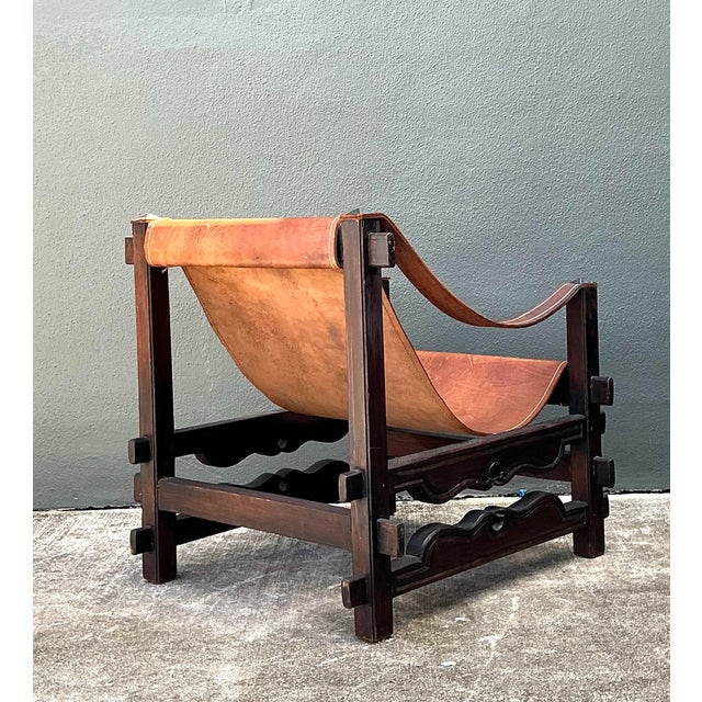 Vintage MCM Leather Sling Lounge Chair For Sale - Image 9 of 12