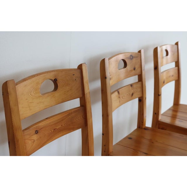 Mid-Century Modern Vintage Dining Chairs in Pine, 1970s, Set of 4 For Sale - Image 3 of 8