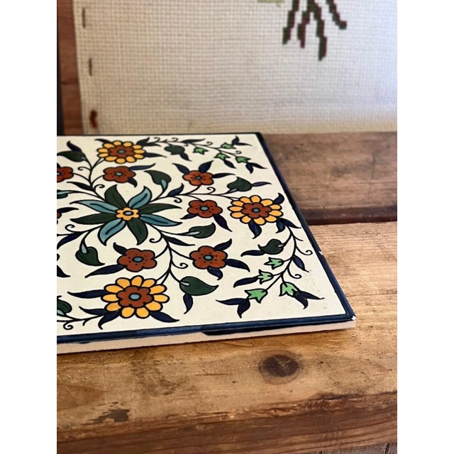 Hand Painted floral design on a vintage ceramic tile. Some minor chips, Vintage condition as pictured. Listing is only for...
