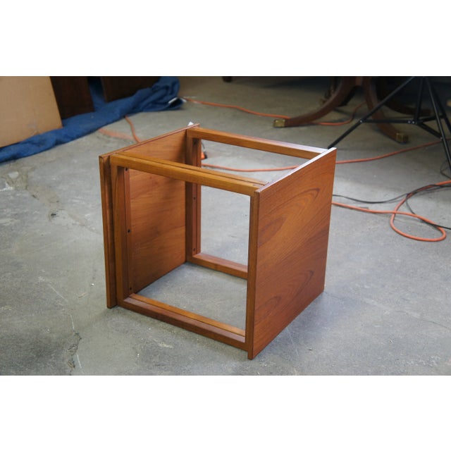 Brown 1960s Kai Kristiansen Danish Mid Century Modern Teak Interlocking Cube Trio Nesting Tables For Sale - Image 8 of 12