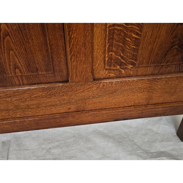 French 1920s Solid Oak Bed Frame Carved Floral Design Full / Queen Adaptable For Sale - Image 11 of 17