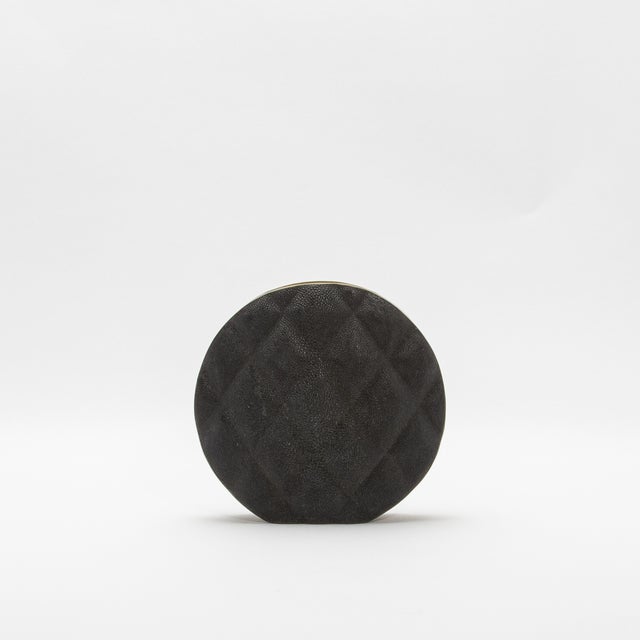 2020s Modern Quilted Vase in Black Shagreen With Brass Details by Kifu Paris For Sale - Image 5 of 8