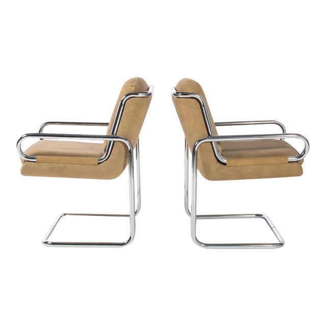 Pair of Tubular Chrome Lounge Chairs by Ralph Rye for Dux Dunbar, Usa, C. 1970s For Sale