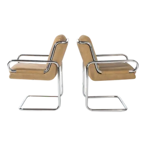 Pair of Tubular Chrome Lounge Chairs by Ralph Rye for Dux Dunbar, Usa, C. 1970s