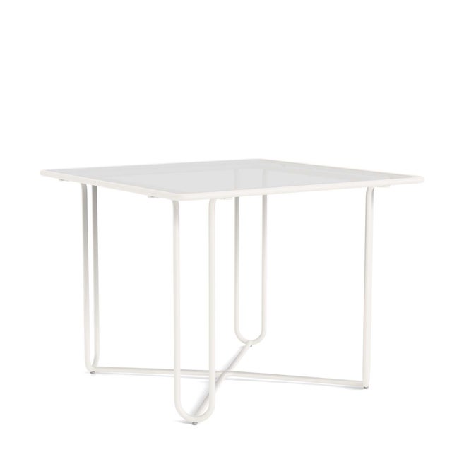 A free flowing frame design and transitional glass tabletop define the Walter Lamb Aluminum 20" Round Occasional Table....