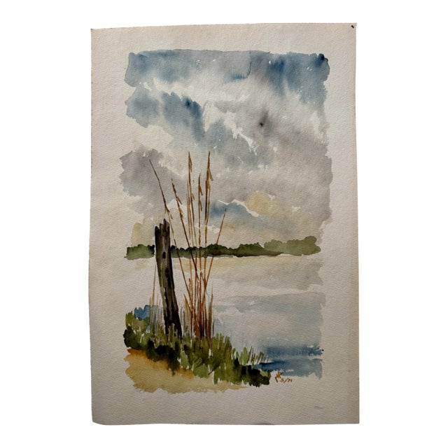 Henry Emil Salloch Original Watercolor on Paper Coastal Wetlands, 1971. For Sale