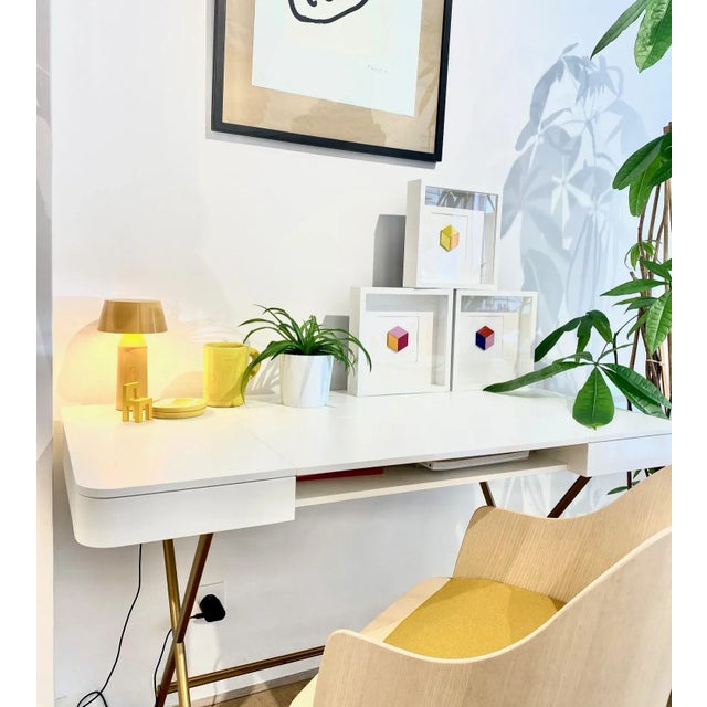 Cosimo Desk with White Mat Lacquered Top & Golden Frame by Marco Zanuso Jr. for Adentro, 2017 For Sale - Image 12 of 14