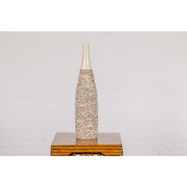 Earthy Brown and Cream Ceramic Vase with Energetic Dripping Décor For Sale - Image 4 of 12