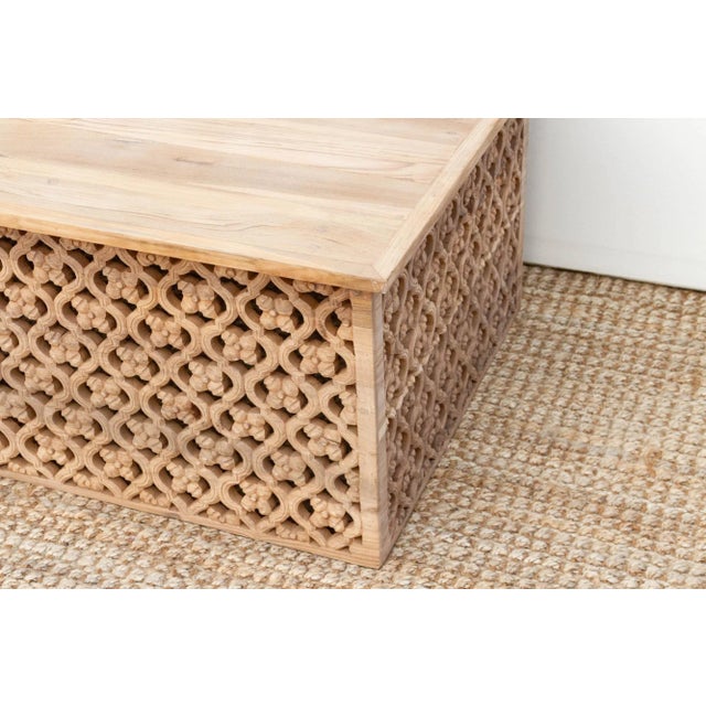 1990s Reclaimed Teak Carved Floral Jali Coffee Table For Sale - Image 5 of 10