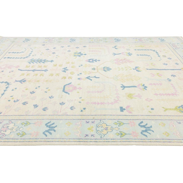 Turkish Inspired Modern Oushak Wool Rug With Minimalist Botanical Design 9x12 For Sale - Image 4 of 10