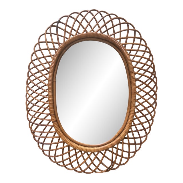 Italian Riviera 1960's Rattan Oval Mirror by Franco Albini For Sale