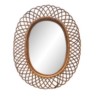 Italian Riviera 1960's Rattan Oval Mirror by Franco Albini