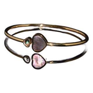 Late 20th Century Chopard Happy Hearts Tahitian Mother-of-Pearl Diamond 18k Rose Gold Bangle For Sale