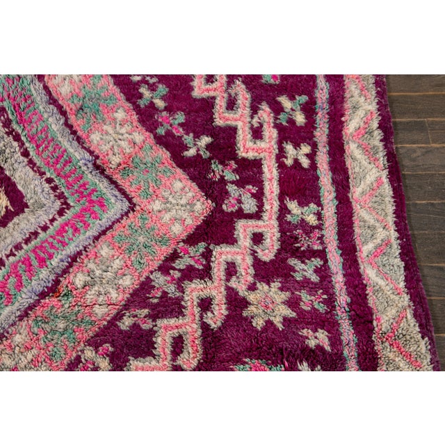 Mid-20th Century Handmade Vintage Purple Tribal Morrocan Wool Rug For Sale - Image 9 of 11