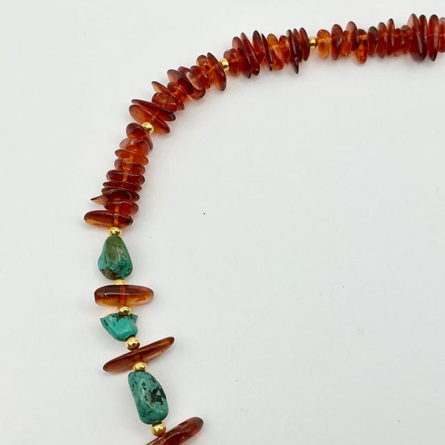 1980s 1980s Vintage Boho Chic Baltic Amber & Faux Turquoise Nugget Beaded Necklace - 26” For Sale - Image 5 of 11