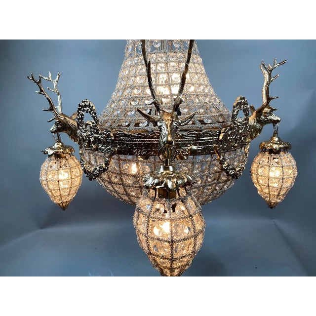 1970s French Louis XVI Gold Bronze Deer Head Chandelier 10Lt For Sale - Image 12 of 18