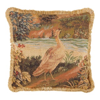 Verdure Bird With Fringe Woolblend Tapestry Cushion With Feather Filler - 48x48cm (19"x19") For Sale