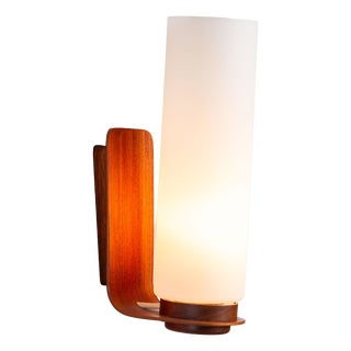 Cilindrical Opal Glass and Bent Wood Wall Lamp, 1960s For Sale