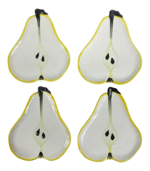 Italian Hand Painted Ceramic Pear Plates by Ernestine Canonn, Salerno - Set of 4