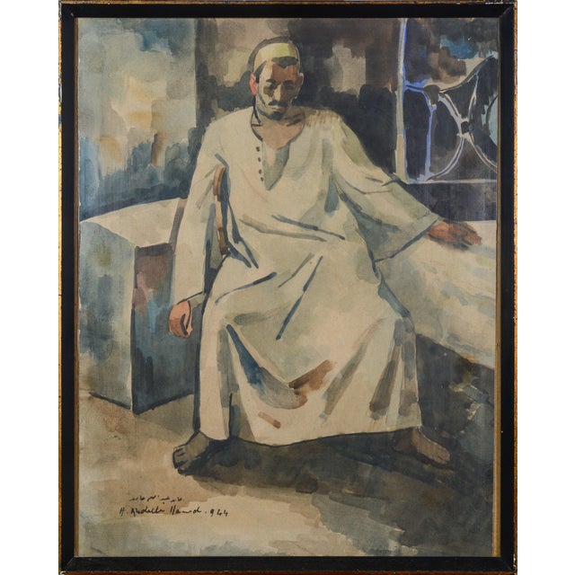 Framed signed and inscribed water colour by Hamed Abdalla (Egypt, 1917-1985) of a Arab gentleman. First half of the 20th...