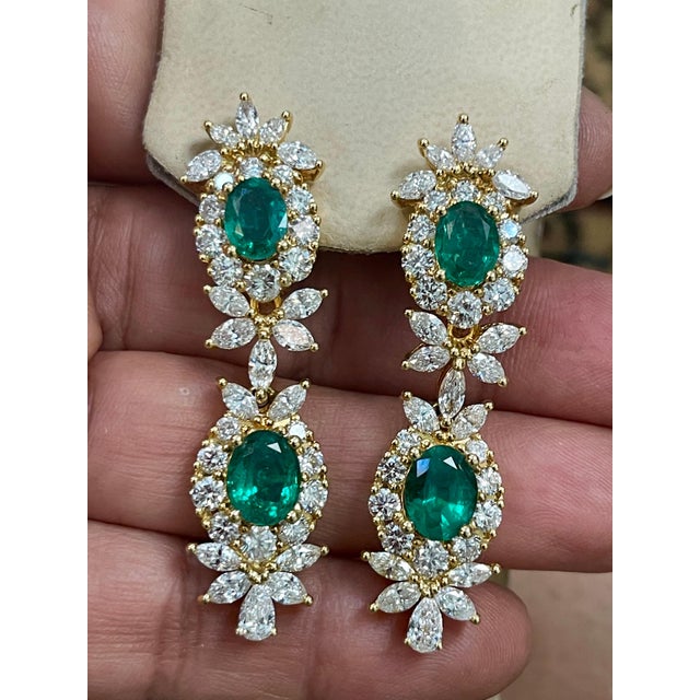 Green Gia Cert Natural Zambian Emerald & 95 Ct Diamond 4 Piece Set 18 Kt Yellow Gold For Sale - Image 8 of 8