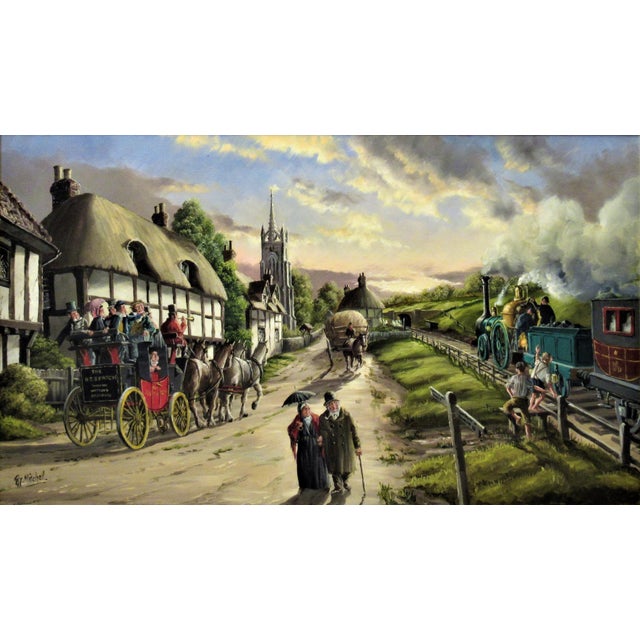 This artwork titled "The Despatch" c.1985 in an oil painting on canvas by British artist Reginald John Mitchell,...