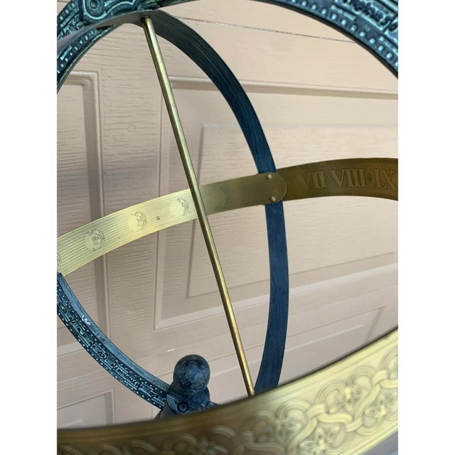 Green Vintage Coastal Mermaid & Dolphin Armillary Sundial, Palm Beach Garden Decor For Sale - Image 8 of 15