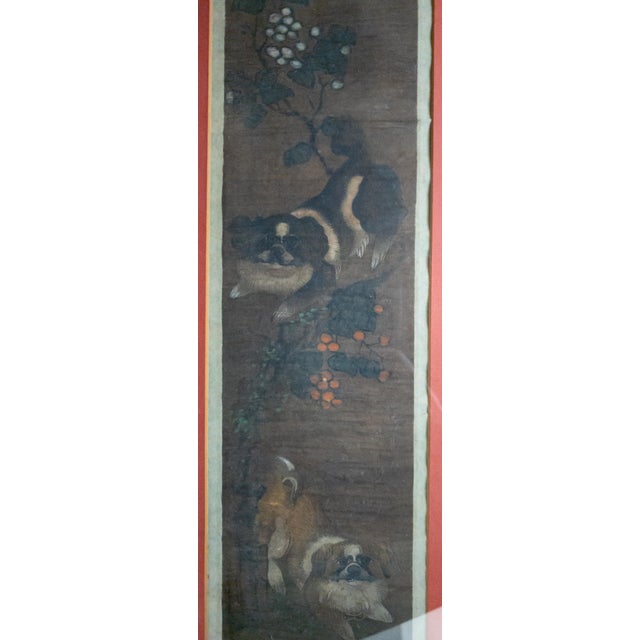 19th Century 19th Century or Earlier Chinese Silk Scroll Painting With Pekingese Dogs For Sale - Image 5 of 10
