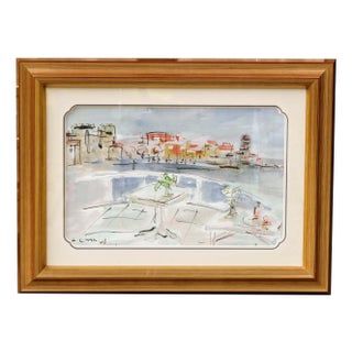 Amadeu Casals, Landscape Composition Drawing, Watercolor on Paper, Framed For Sale