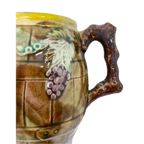 Antique Majolica Grape Vine & Barrel Creamer For Sale - Image 4 of 5