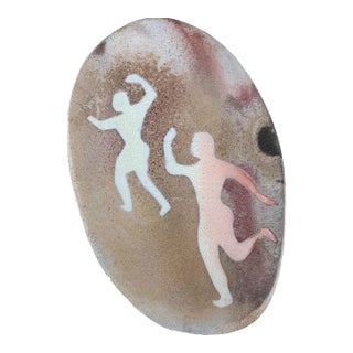 Mid 20th Century Vintage Handmade Mid Century Pottery Wall Plaque Pastel Dancing Figures For Sale