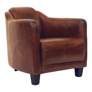 French Leather Aviator Club or Lounge Chair For Sale