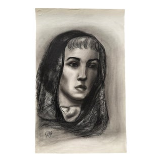 Donna Foreman Hopper Charcoal Portrait of a Woman in a Sheer Headscarf - MCM For Sale