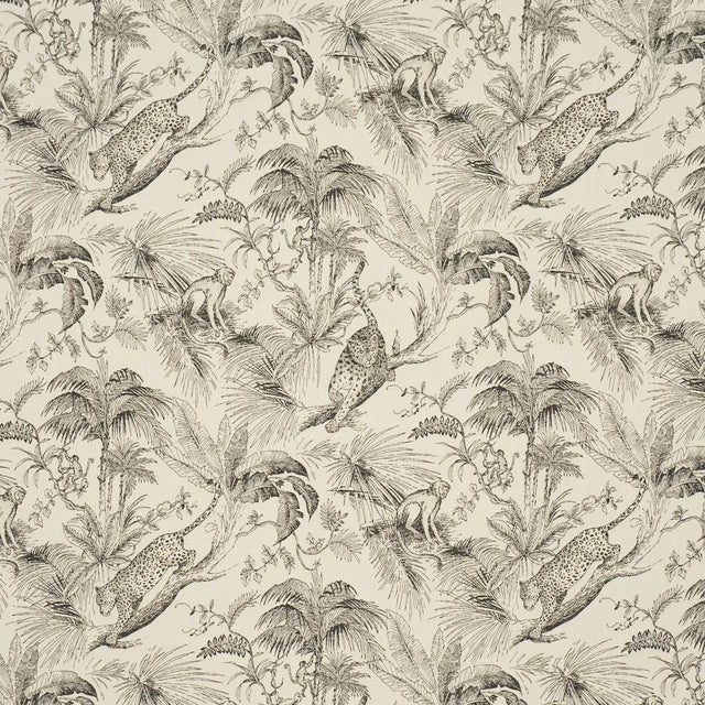 SAMPLE - Schumacher Forest Canopy Fabric In Black & Ivory For Sale
