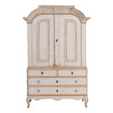Swedish Two-Part Painted Linen Press Cabinet, 18th C. Rococo Period For Sale
